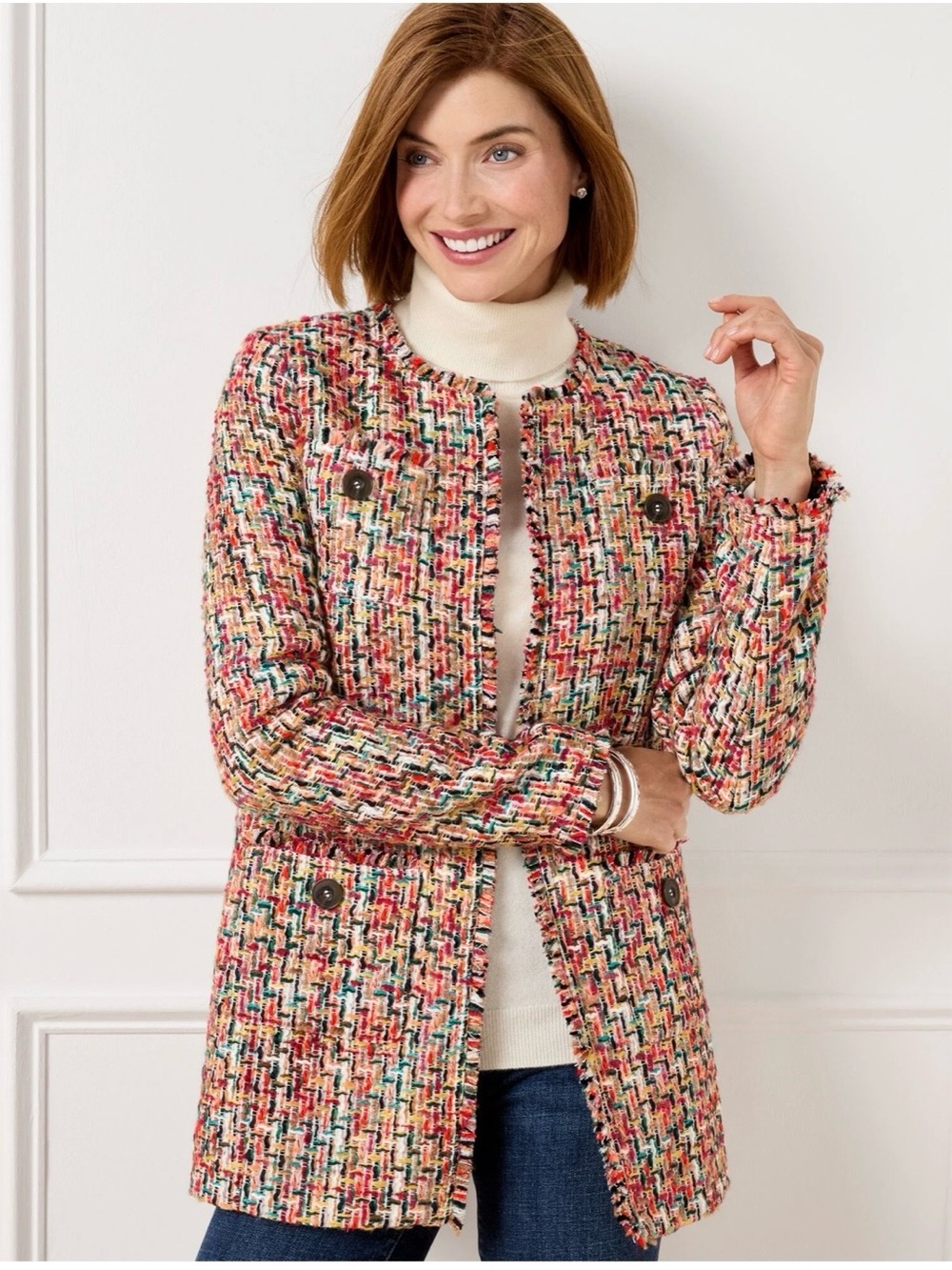 Talbots Candy Tweed Open Jacket Womens Multicolor